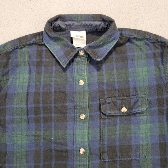 The North Face Shirt Womens Small Blue Plaid Flannel Button Up Outdoor Top - Picture 3 of 10